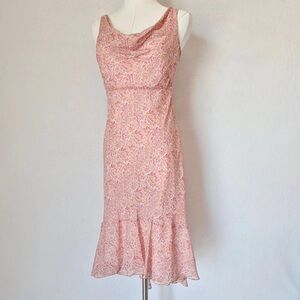VTG Y2K Ann Taylor Sz 4 Silk Paisley Cowl Neck Midi Dress Fairy Pink Whimsical